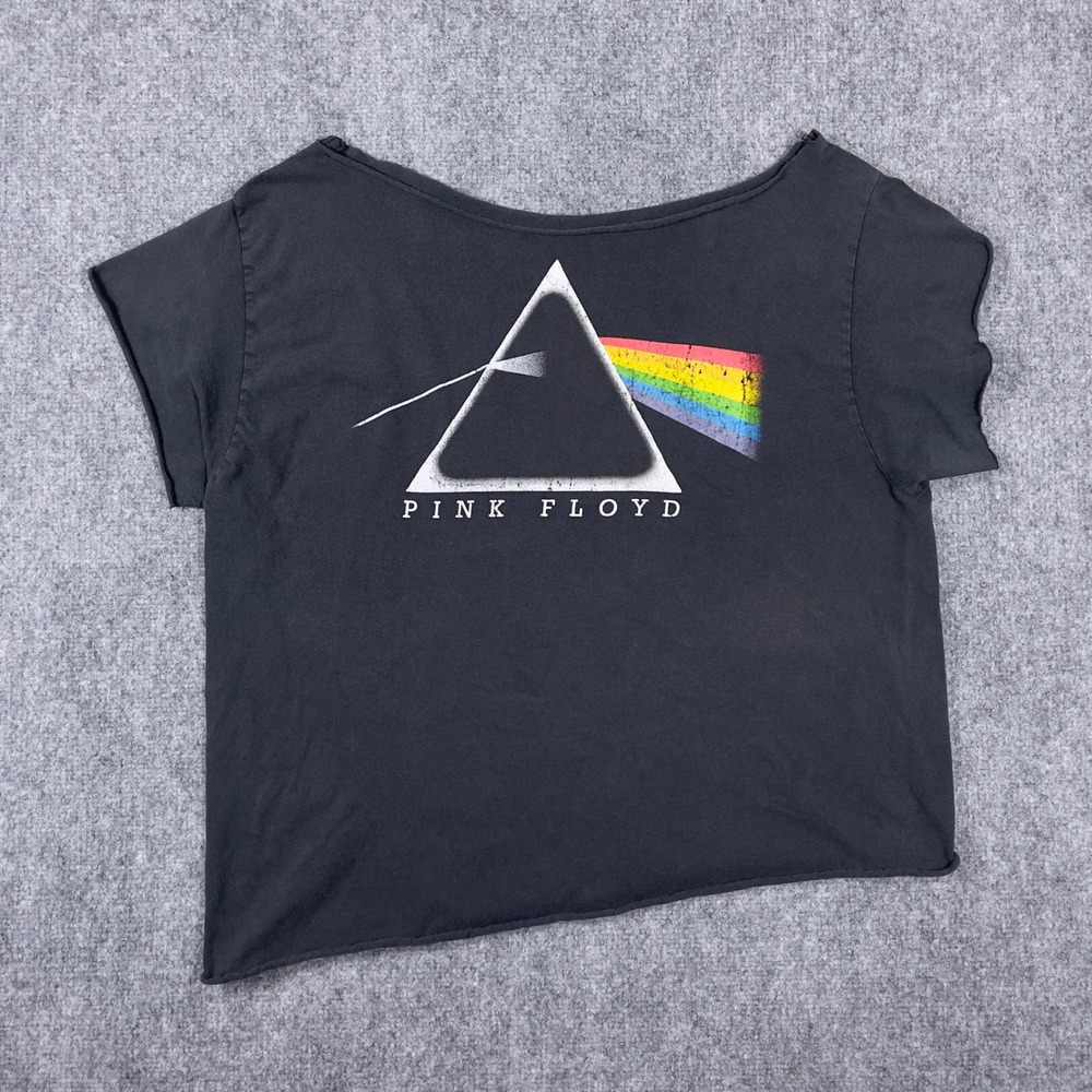 Pink Floyd Graphic Crop Top Women XL Black Dark Side Moon Raw Hem Distressed